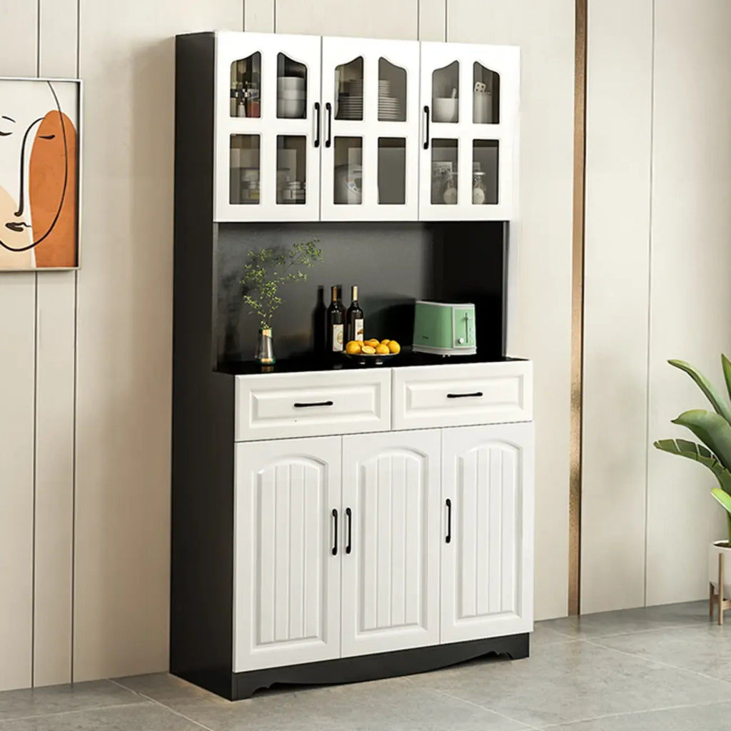 Buffet de cuisine en bois à plusieurs compartiments de rangement avec support pour micro-ondes
