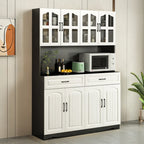 Buffet de cuisine en bois à plusieurs compartiments de rangement avec support pour micro-ondes