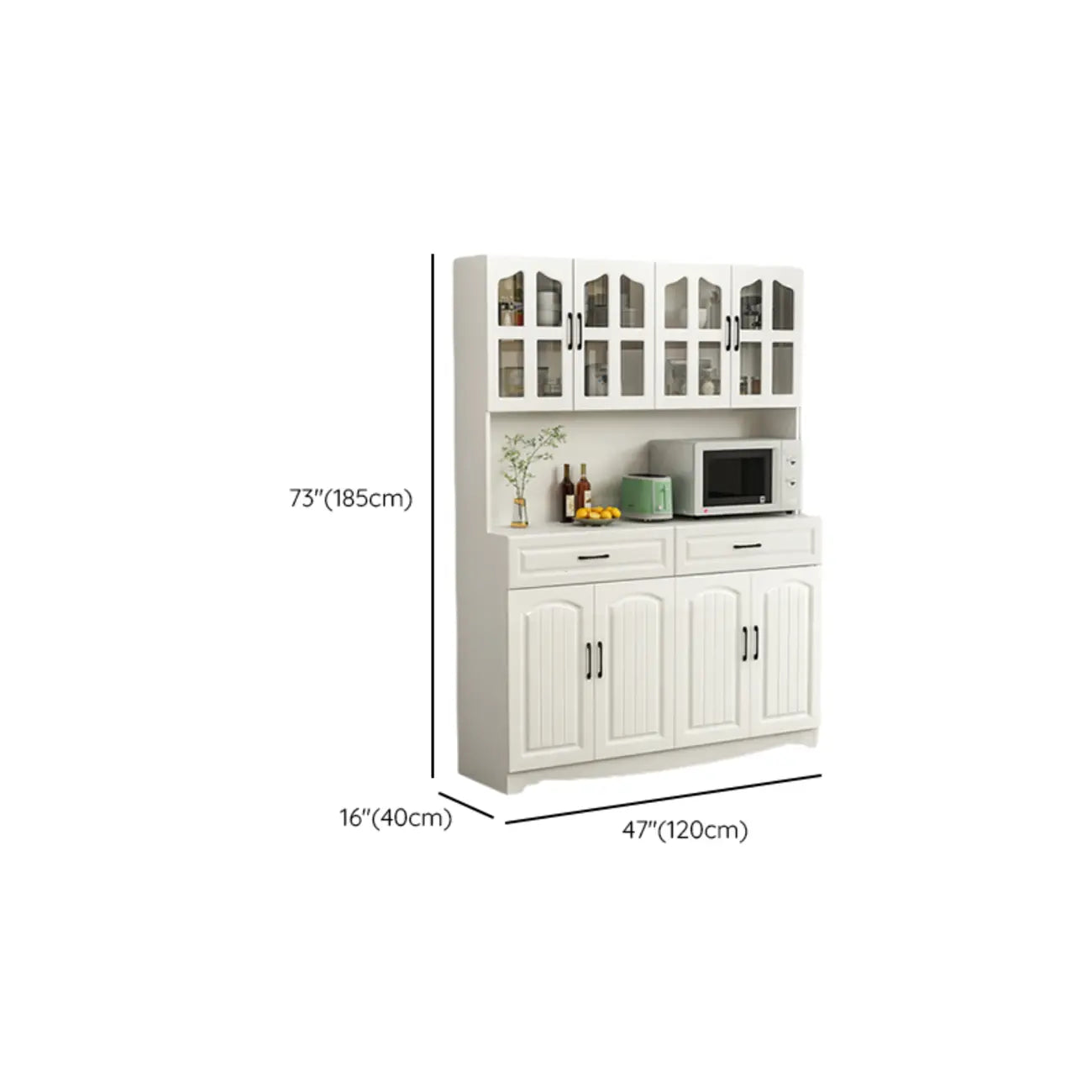 Buffet de cuisine en bois à plusieurs compartiments de rangement avec support pour micro-ondes