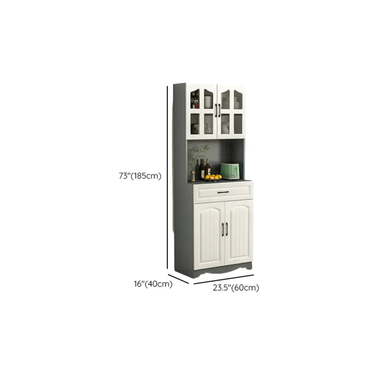 Buffet de cuisine en bois à plusieurs compartiments de rangement avec support pour micro-ondes