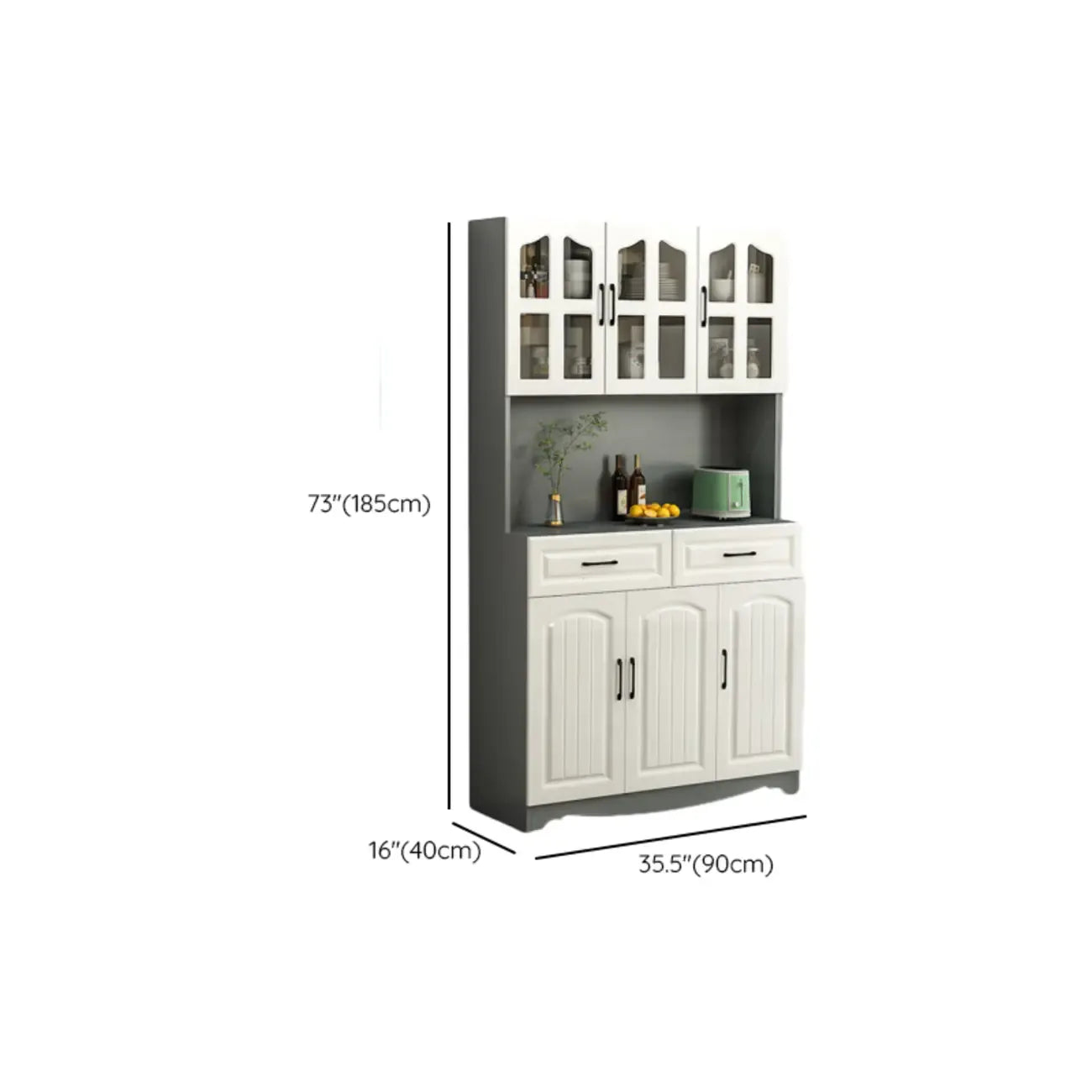 Buffet de cuisine en bois à plusieurs compartiments de rangement avec support pour micro-ondes