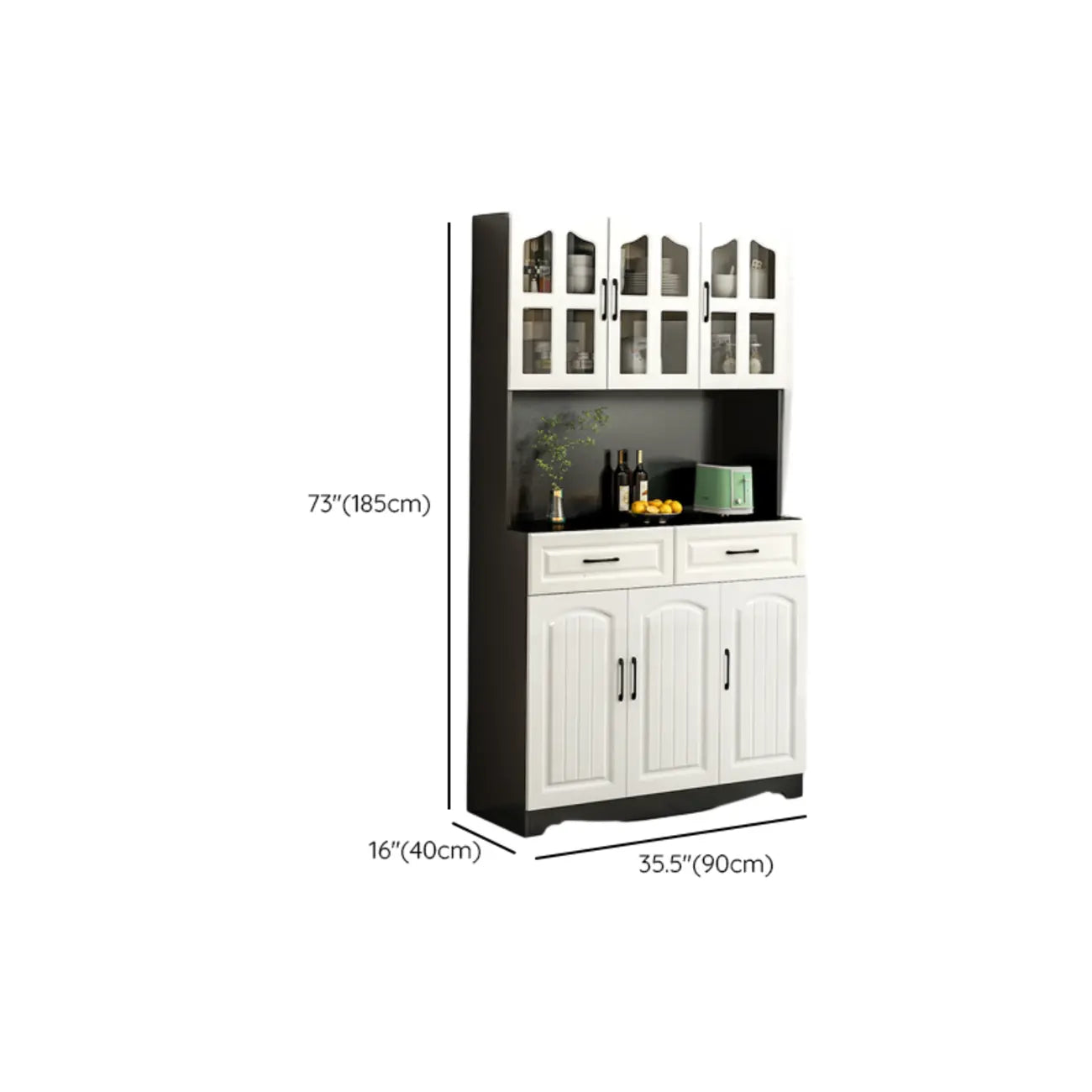 Buffet de cuisine en bois à plusieurs compartiments de rangement avec support pour micro-ondes