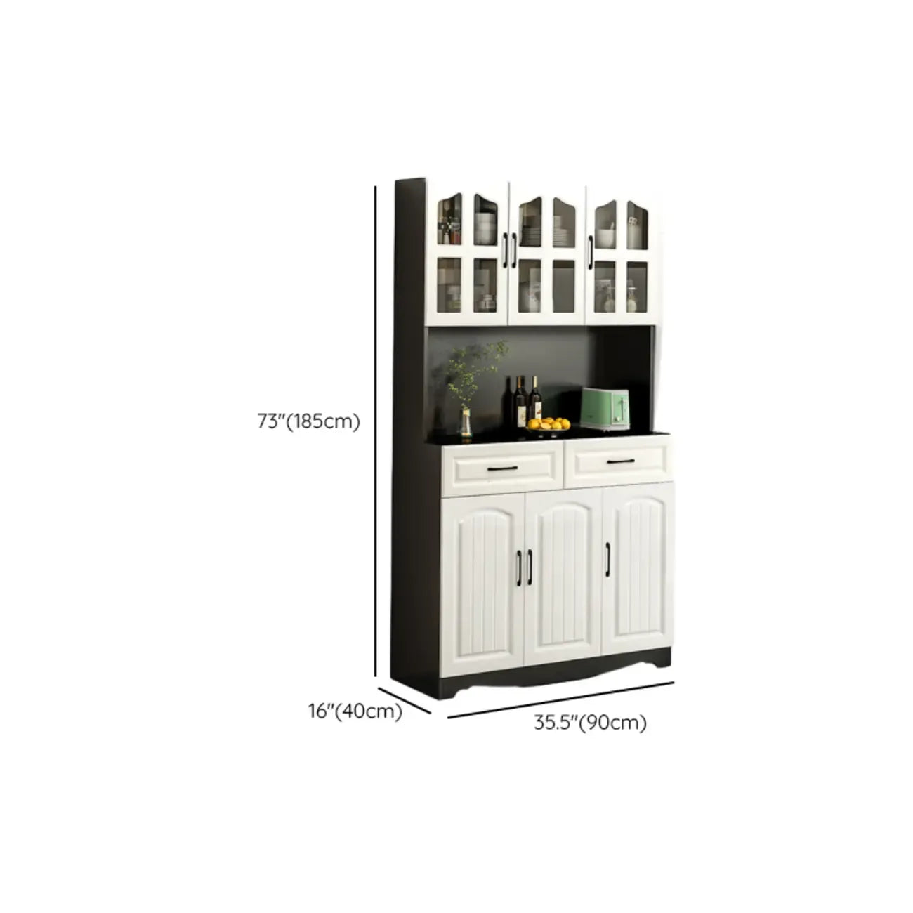 Buffet de cuisine en bois à plusieurs compartiments de rangement avec support pour micro-ondes