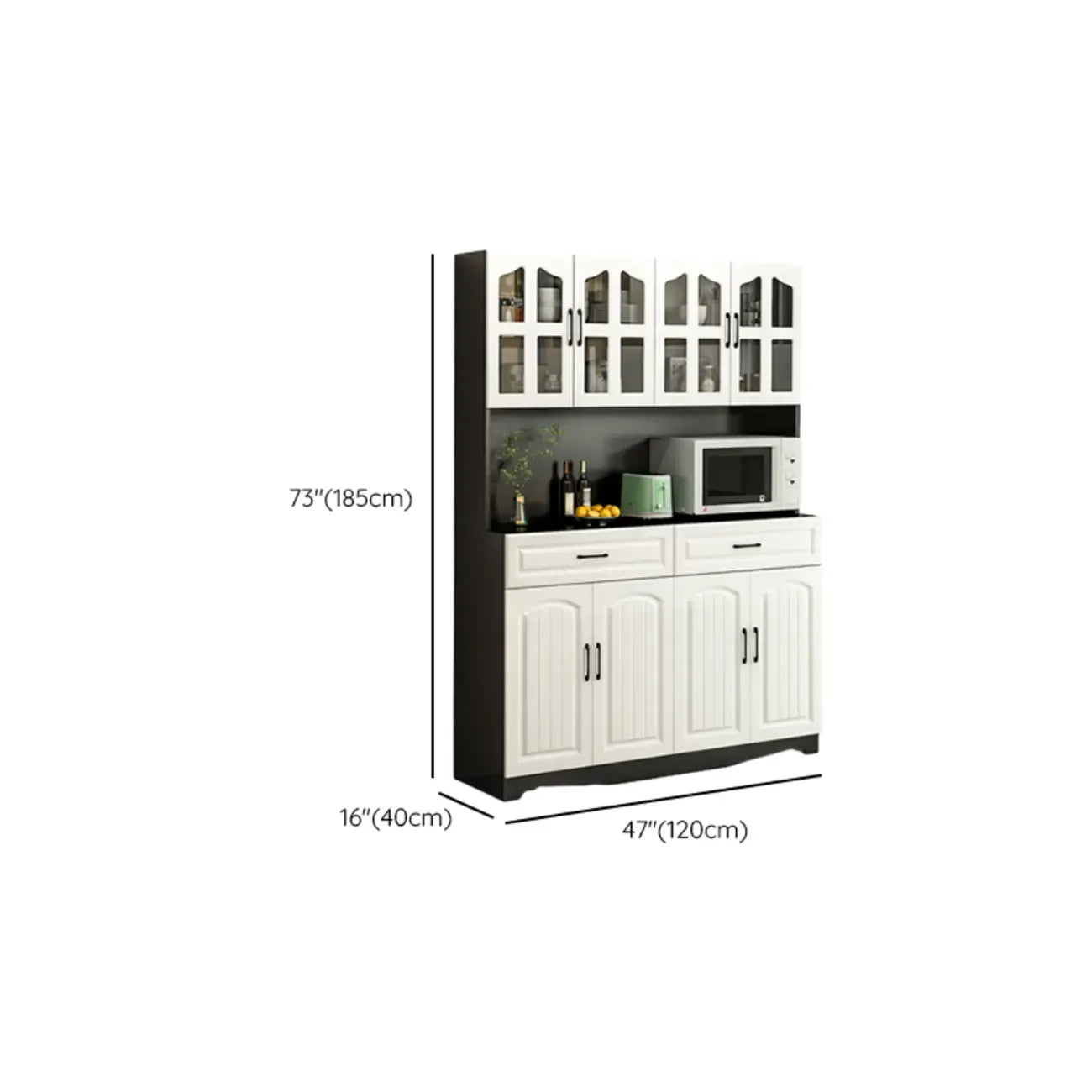 Buffet de cuisine en bois à plusieurs compartiments de rangement avec support pour micro-ondes