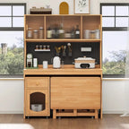 Buffet de cuisine mobile en bois naturel avec portes