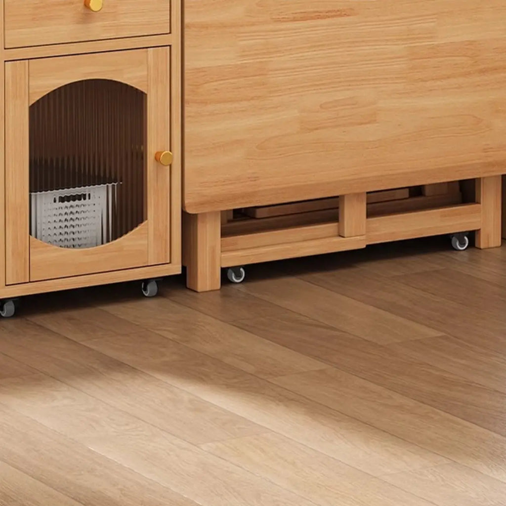 Buffet de cuisine mobile en bois naturel avec portes