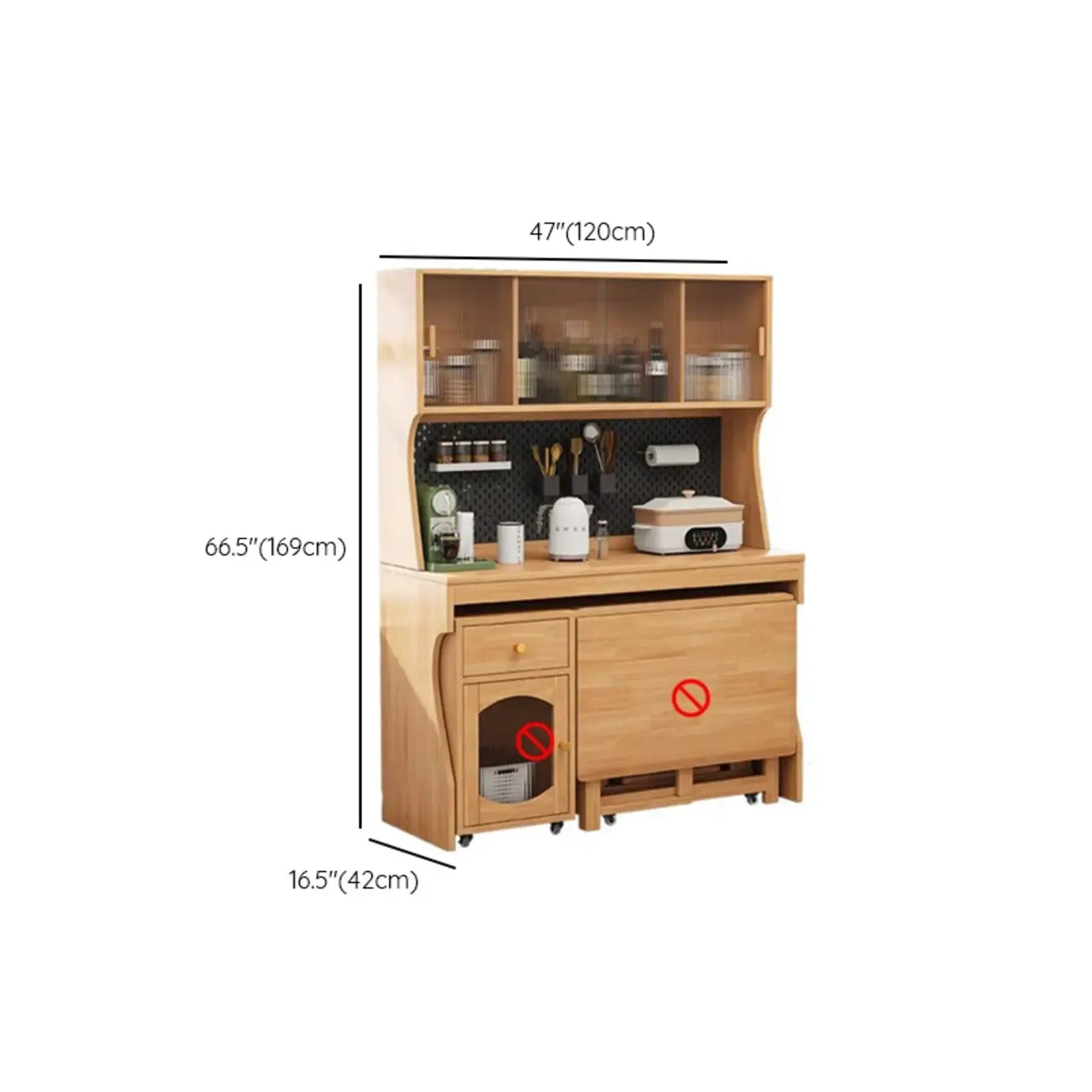 Buffet de cuisine mobile en bois naturel avec portes
