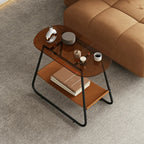Table d'appoint ovale avec plateau en verre brun et structure en métal