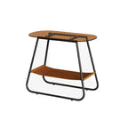 Table d'appoint ovale avec plateau en verre brun et structure en métal