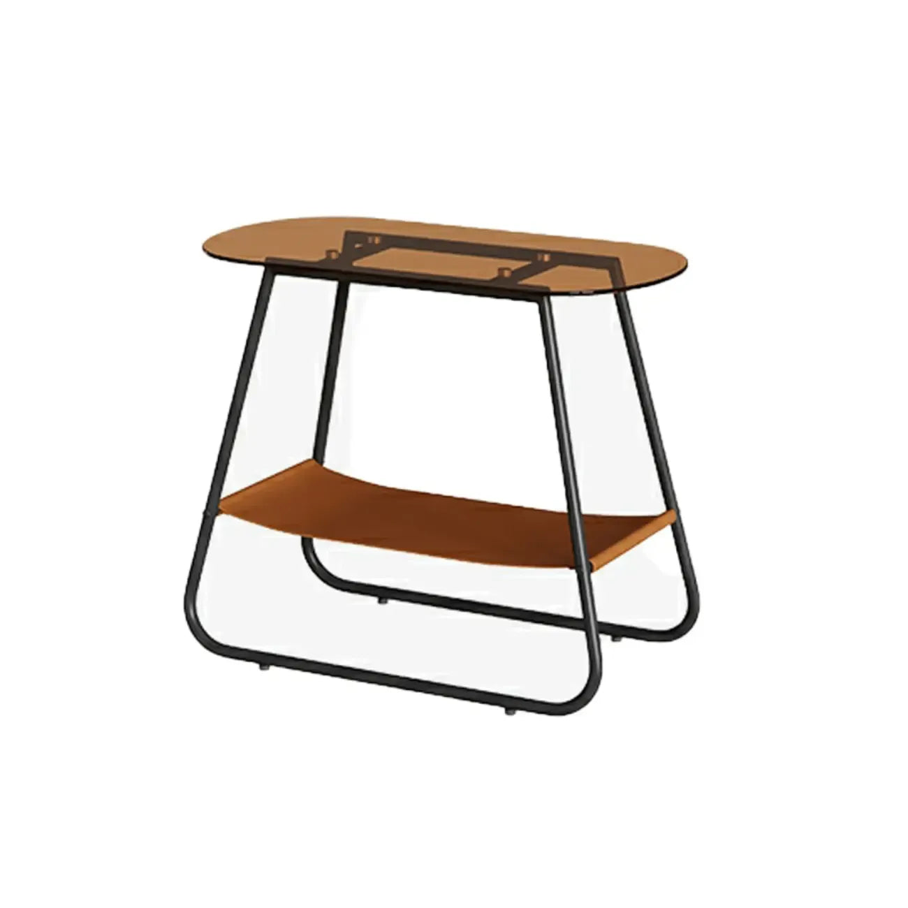 Table d'appoint ovale avec plateau en verre brun et structure en métal