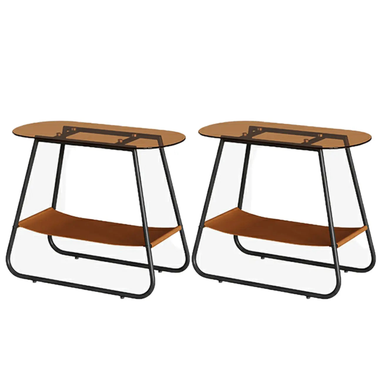 Table d'appoint ovale avec plateau en verre brun et structure en métal