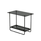 Table d'appoint ovale avec plateau en verre brun et structure en métal