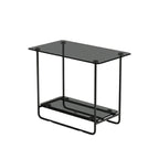 Table d'appoint ovale avec plateau en verre brun et structure en métal