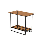 Table d'appoint ovale avec plateau en verre brun et structure en métal