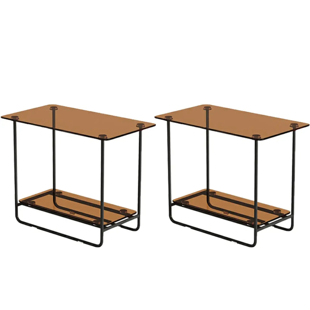 Table d'appoint ovale avec plateau en verre brun et structure en métal