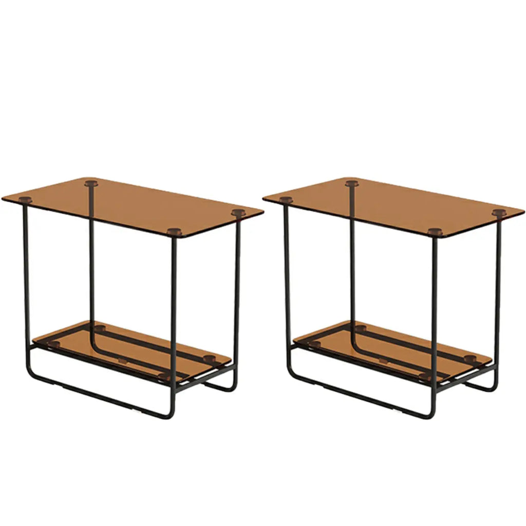 Table d'appoint ovale avec plateau en verre brun et structure en métal