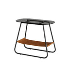 Table d'appoint ovale avec plateau en verre brun et structure en métal