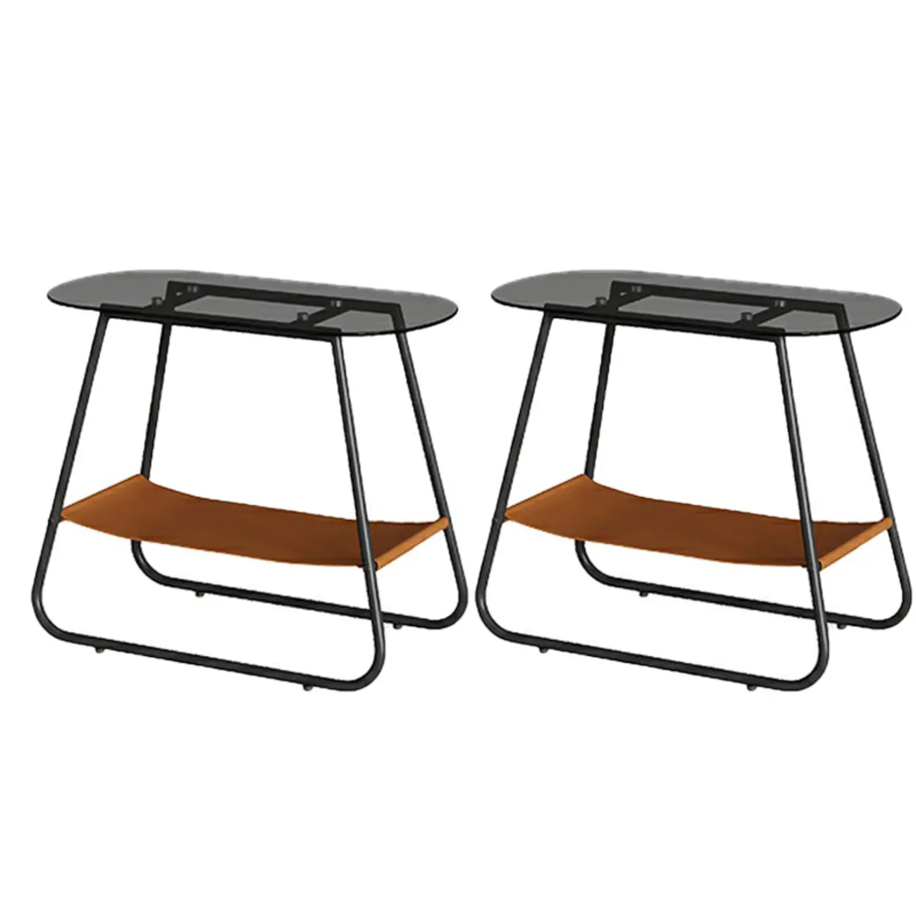 Table d'appoint ovale avec plateau en verre brun et structure en métal