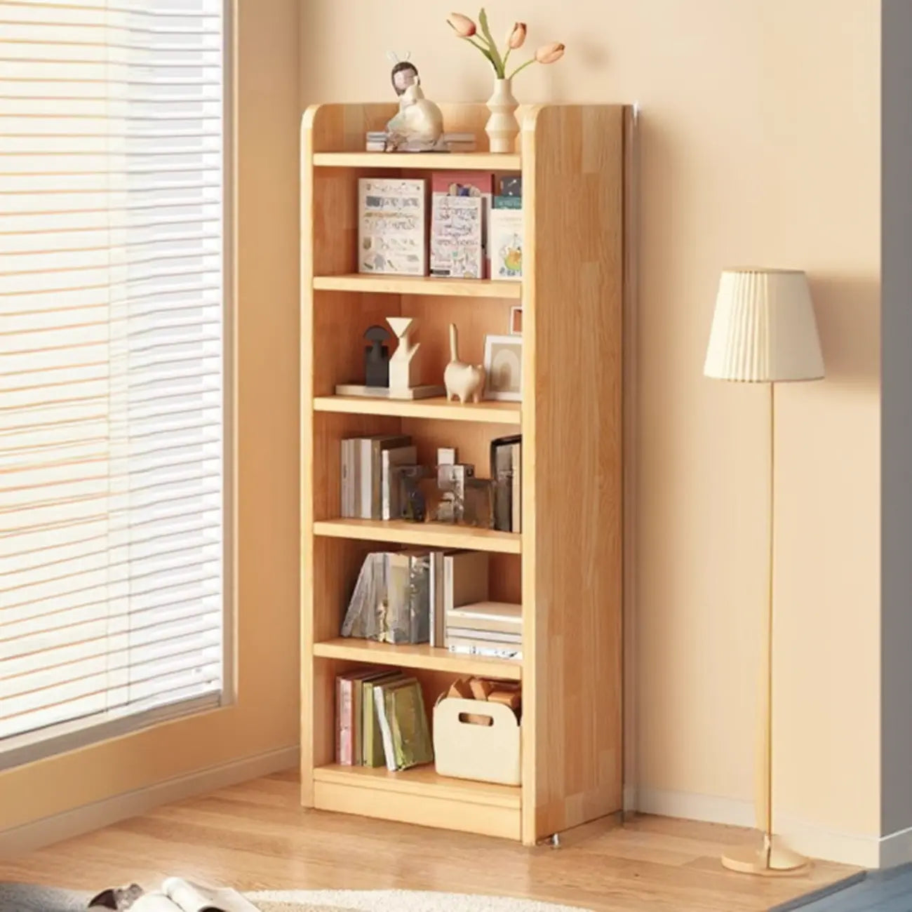 Bibliothèque verticale ouverte en bois brun résistant, à 5 étagères