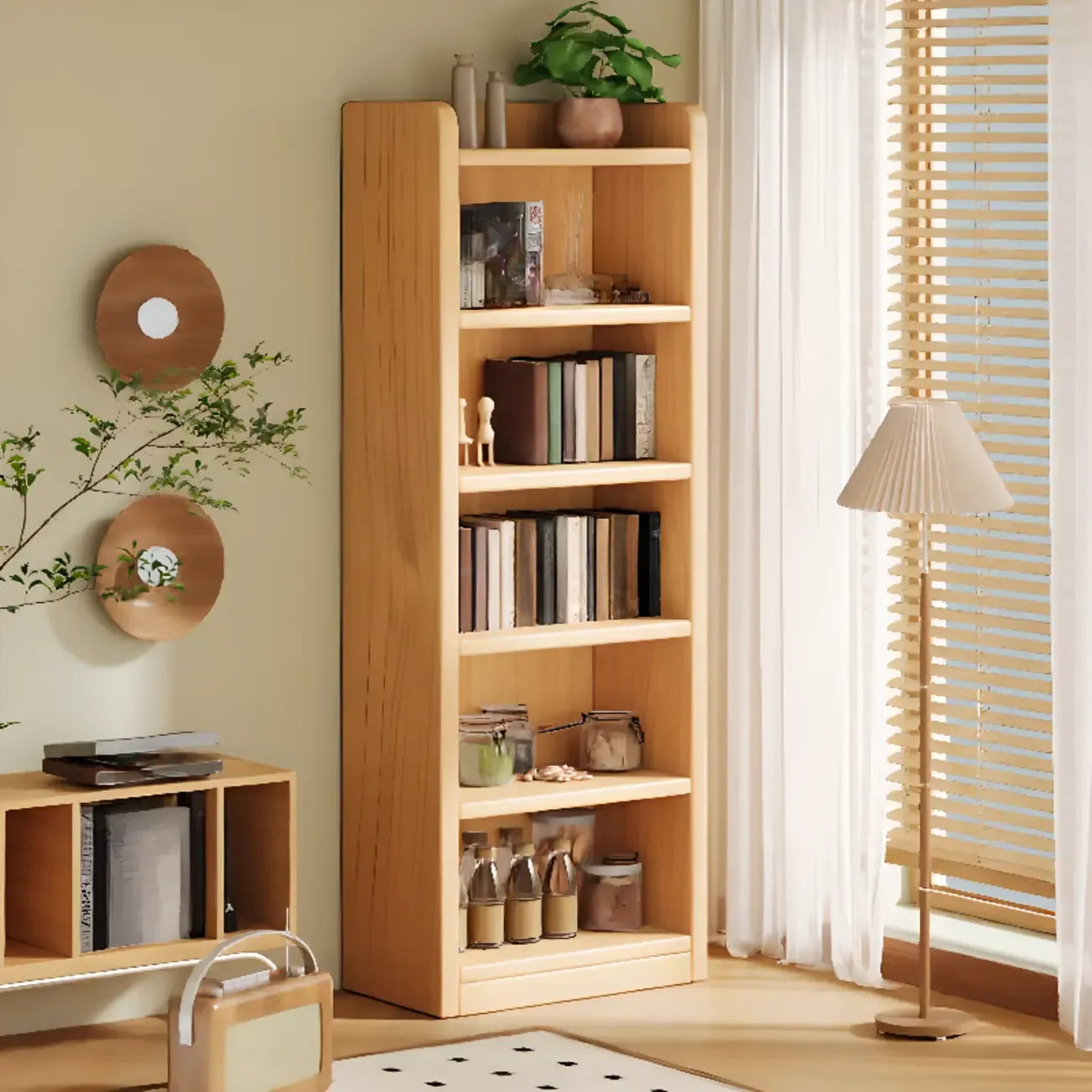 Bibliothèque verticale ouverte en bois brun résistant, à 5 étagères