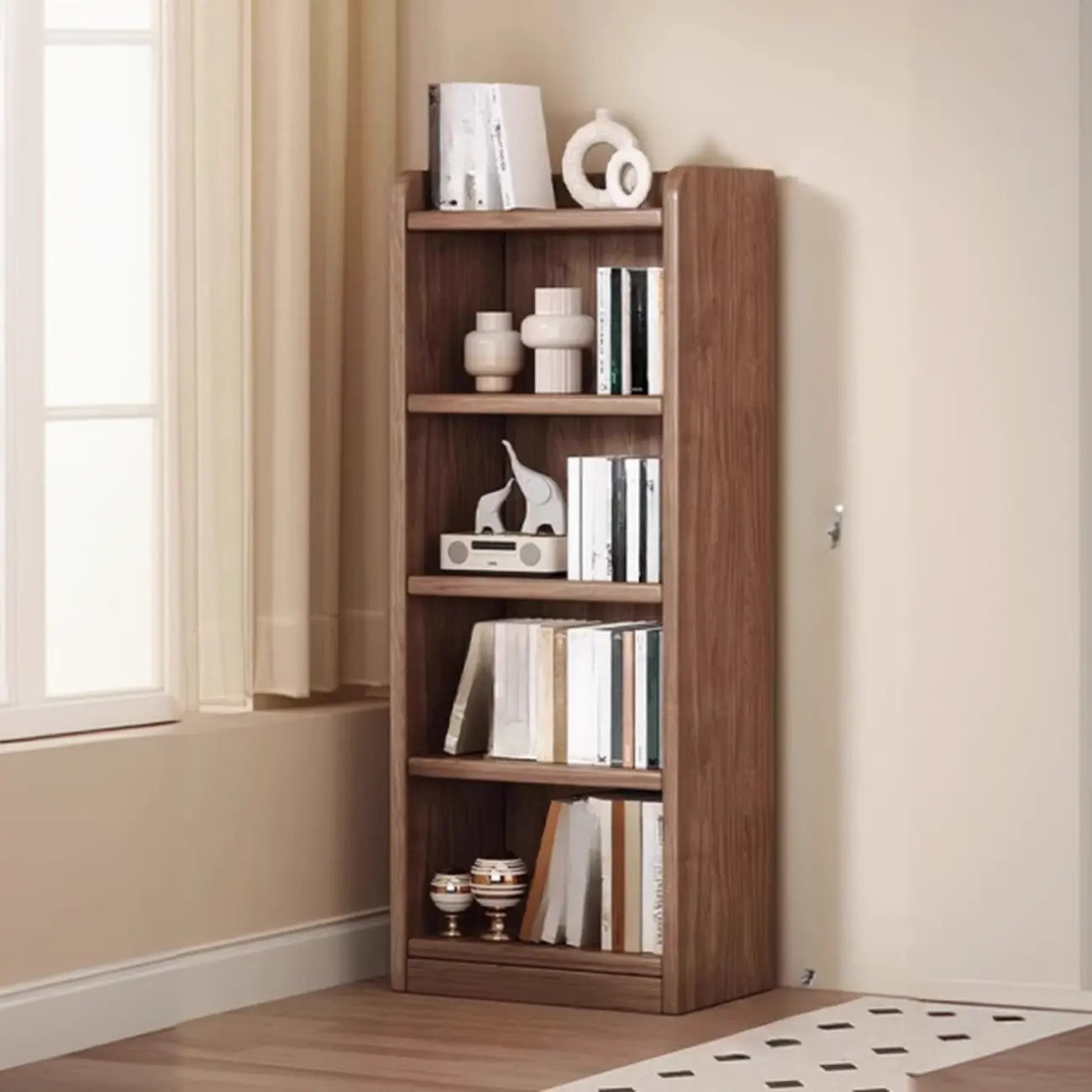 Bibliothèque verticale ouverte en bois brun résistant, à 5 étagères