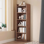 Bibliothèque verticale ouverte en bois brun résistant, à 5 étagères