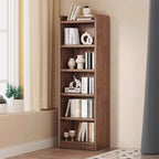 Bibliothèque verticale ouverte en bois brun résistant, à 5 étagères