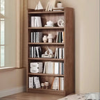 Bibliothèque verticale ouverte en bois brun résistant, à 5 étagères