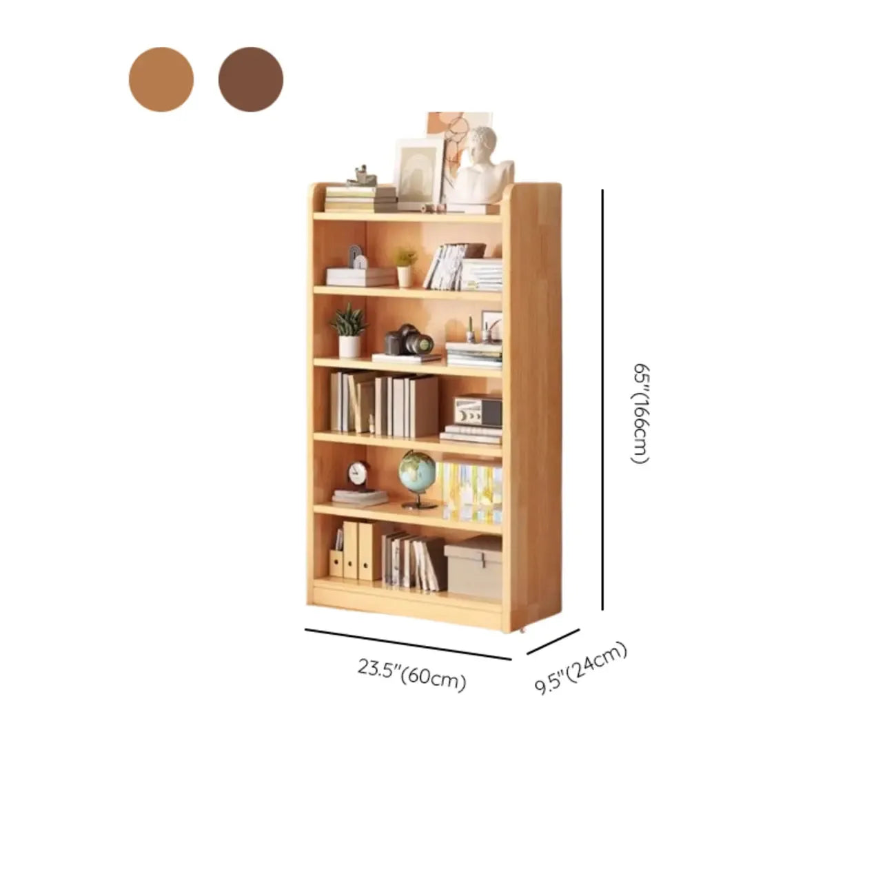 Bibliothèque verticale ouverte en bois brun résistant, à 5 étagères