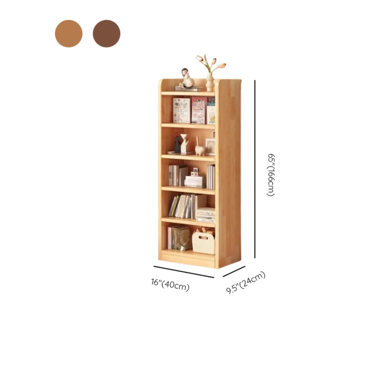 Bibliothèque verticale ouverte en bois brun résistant, à 5 étagères