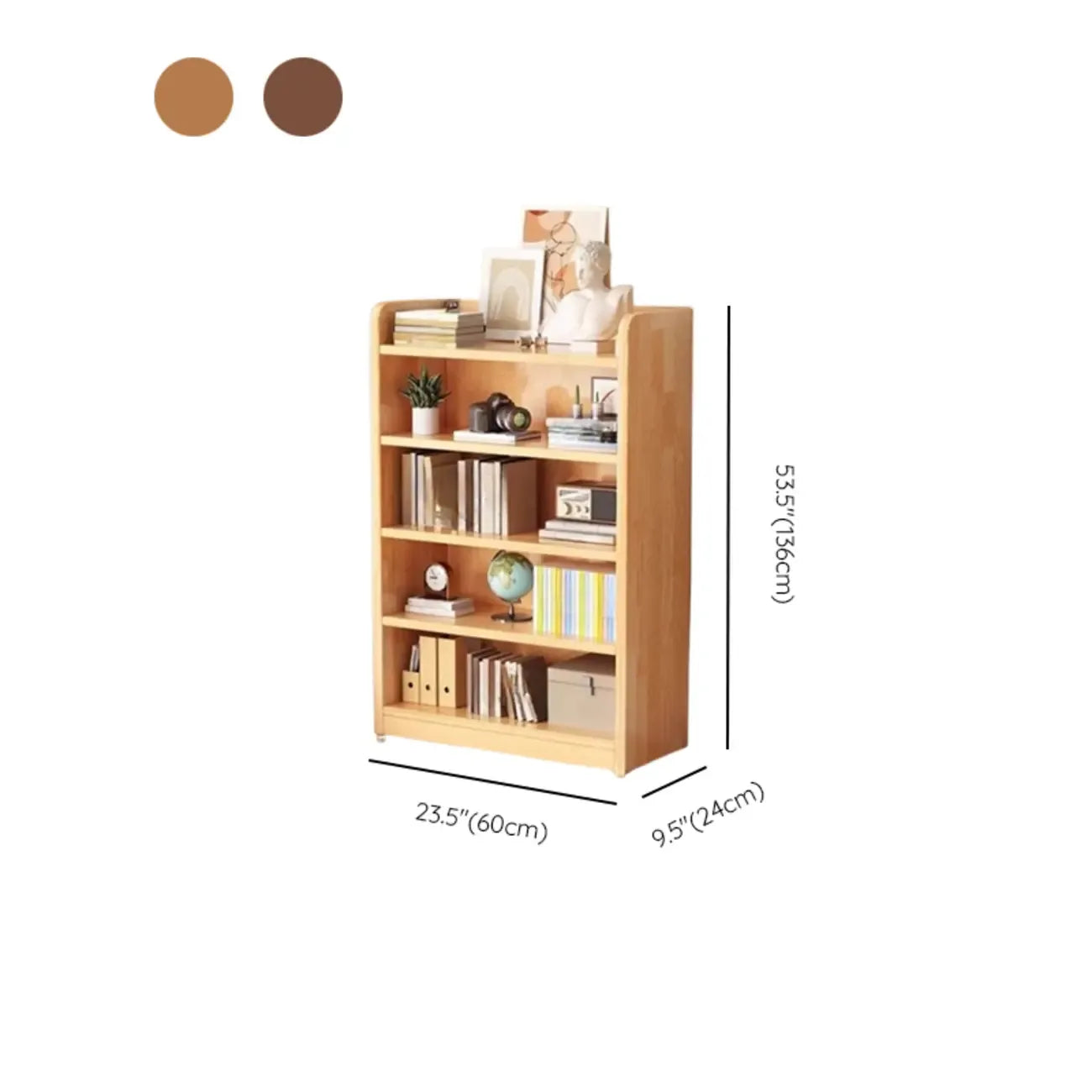 Bibliothèque verticale ouverte en bois brun résistant, à 5 étagères