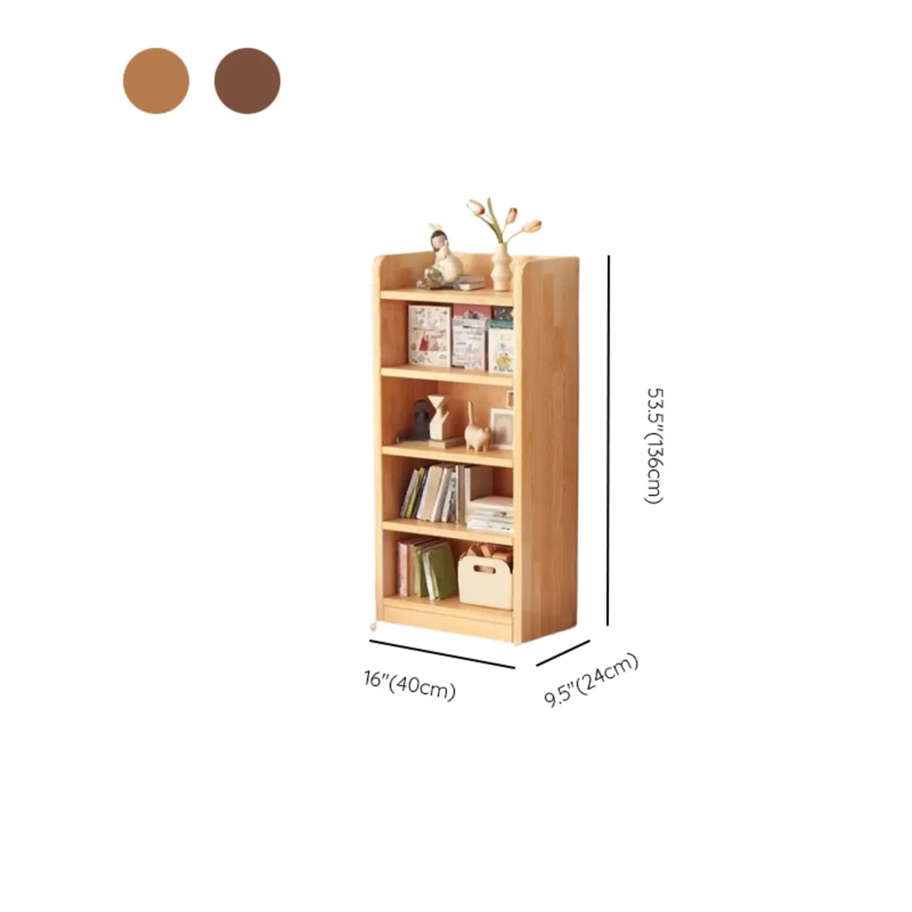 Bibliothèque verticale ouverte en bois brun résistant, à 5 étagères