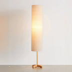 Lampadaire cylindrique en bois avec abat-jour en tissu pour chambre à coucher