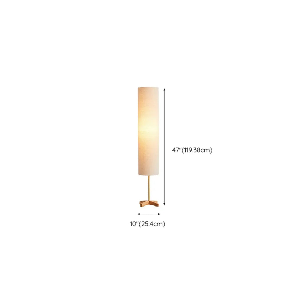 Lampadaire cylindrique en bois avec abat-jour en tissu pour chambre à coucher