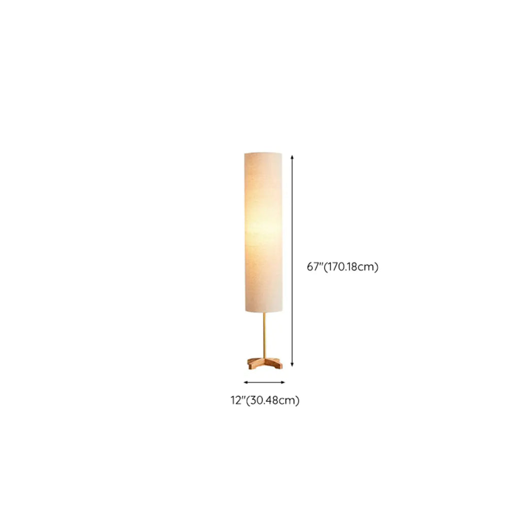 Lampadaire cylindrique en bois avec abat-jour en tissu pour chambre à coucher