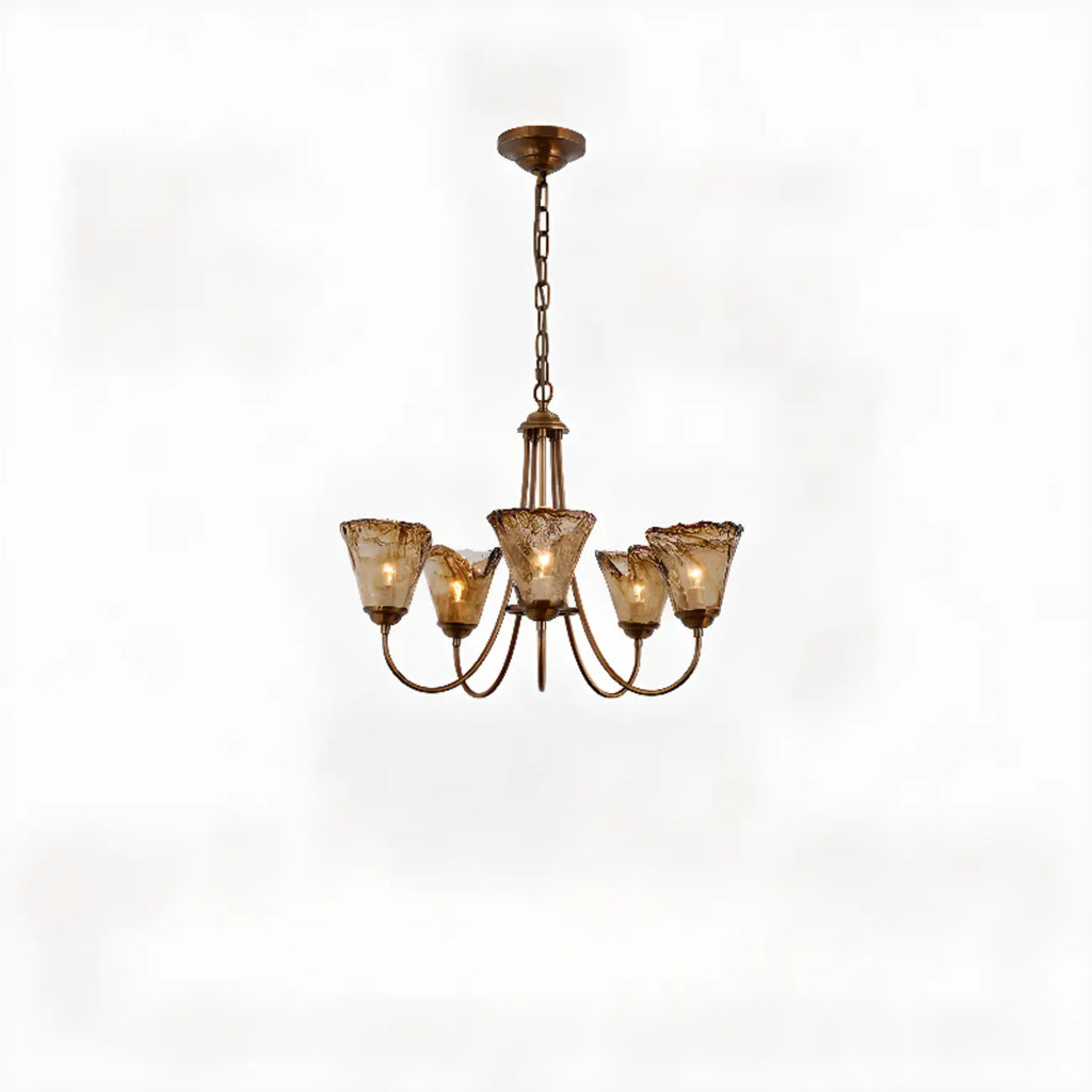 Lampadario moderno a 6 luci con fiori in vetro color ambra