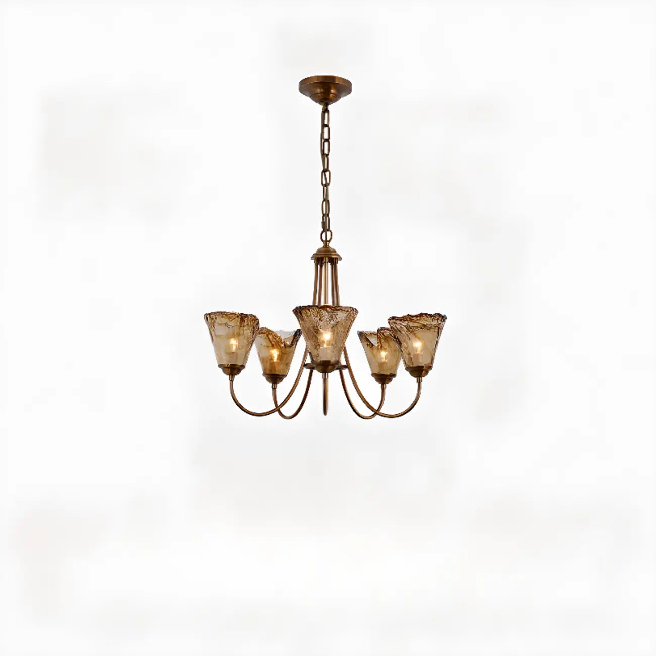 Lampadario moderno a 6 luci con fiori in vetro color ambra