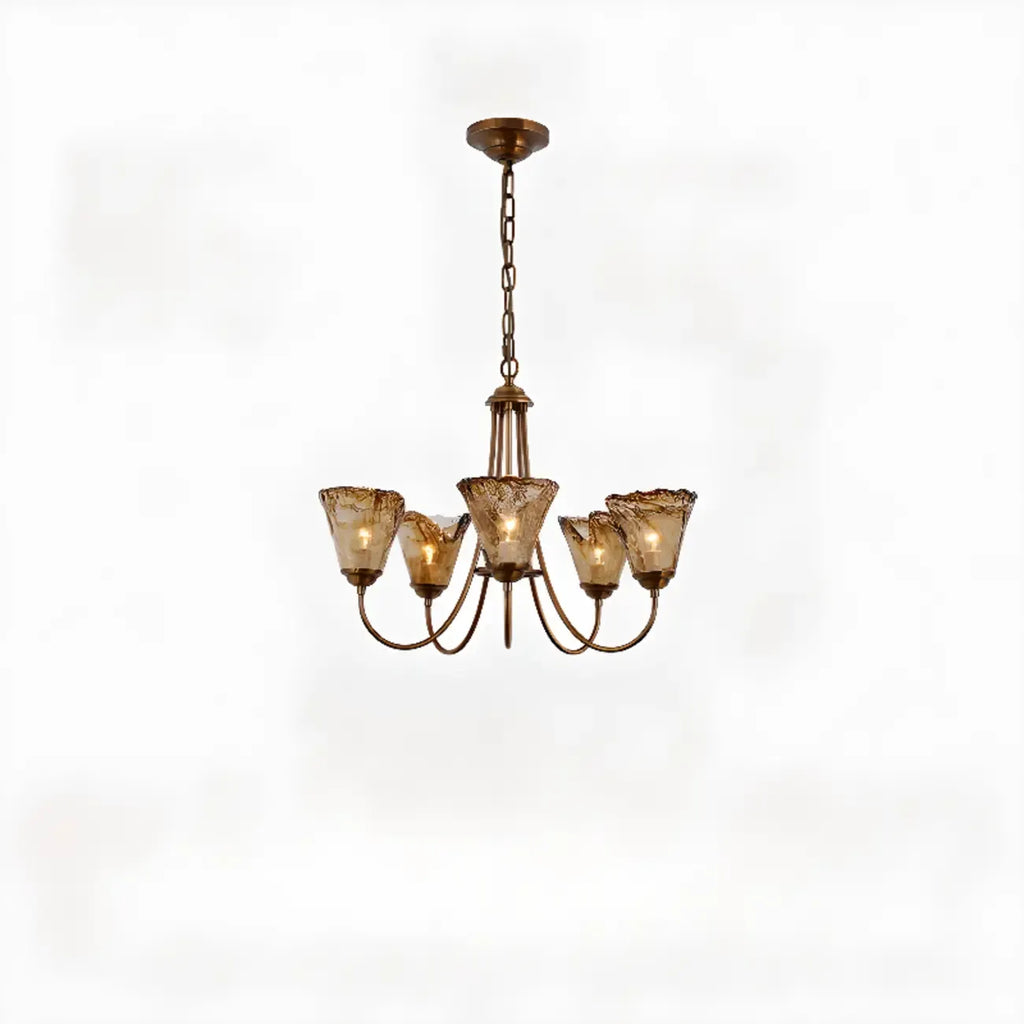 Lampadario moderno a 6 luci con fiori in vetro color ambra