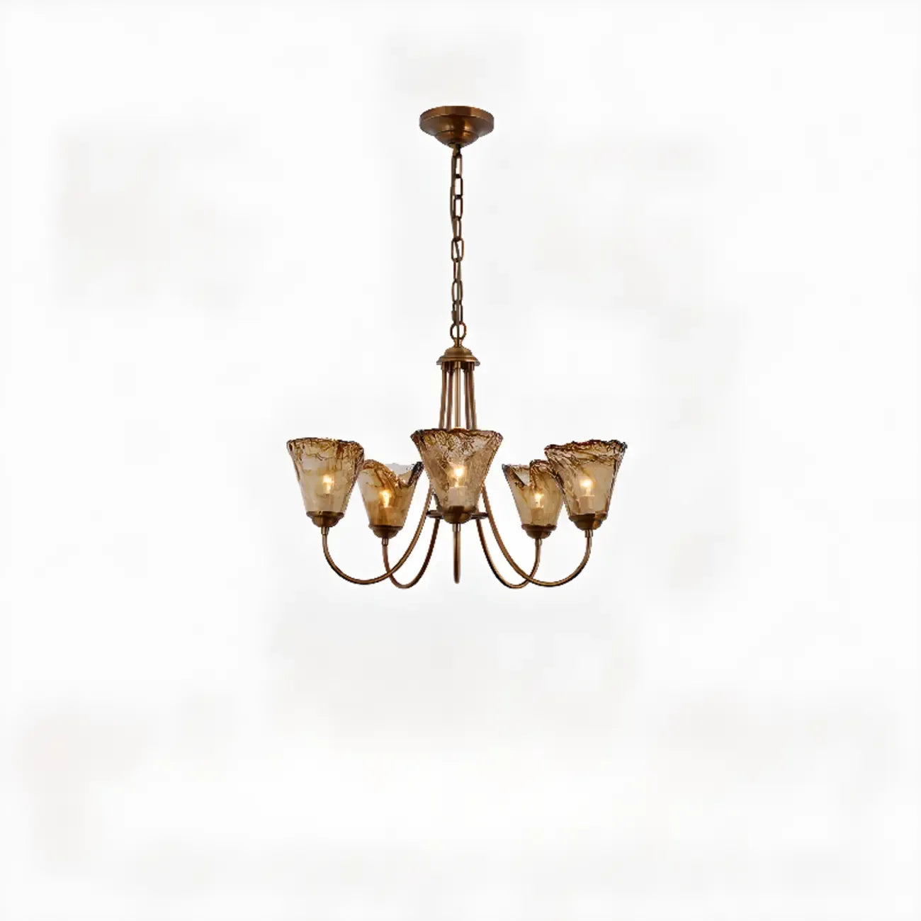 Lampadario moderno a 6 luci con fiori in vetro color ambra
