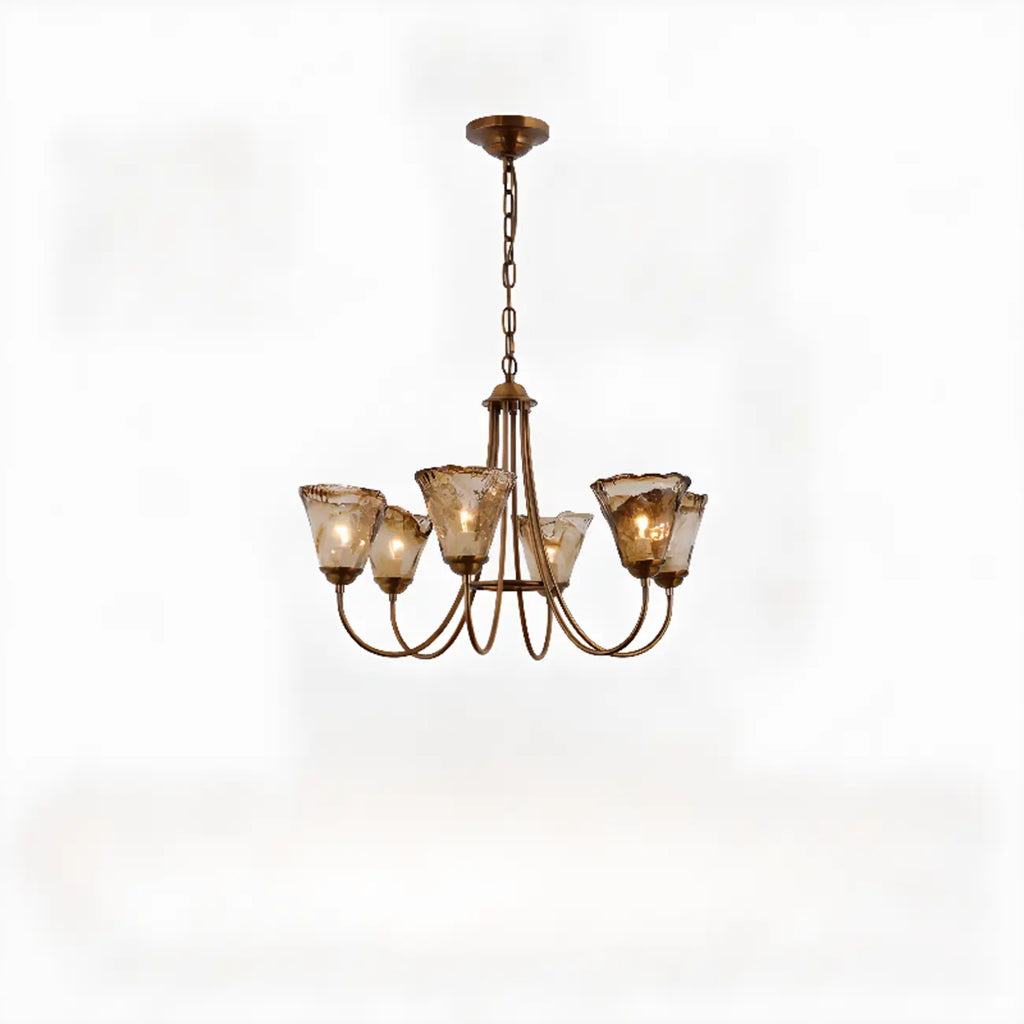 Lampadario moderno a 6 luci con fiori in vetro color ambra