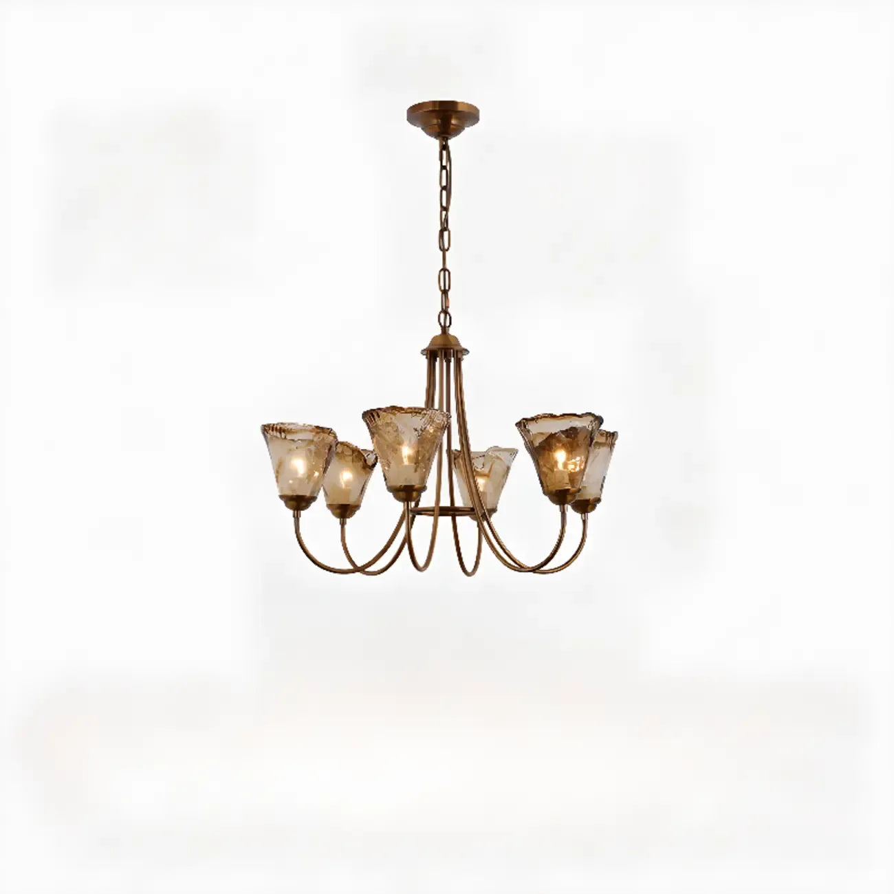 Lampadario moderno a 6 luci con fiori in vetro color ambra