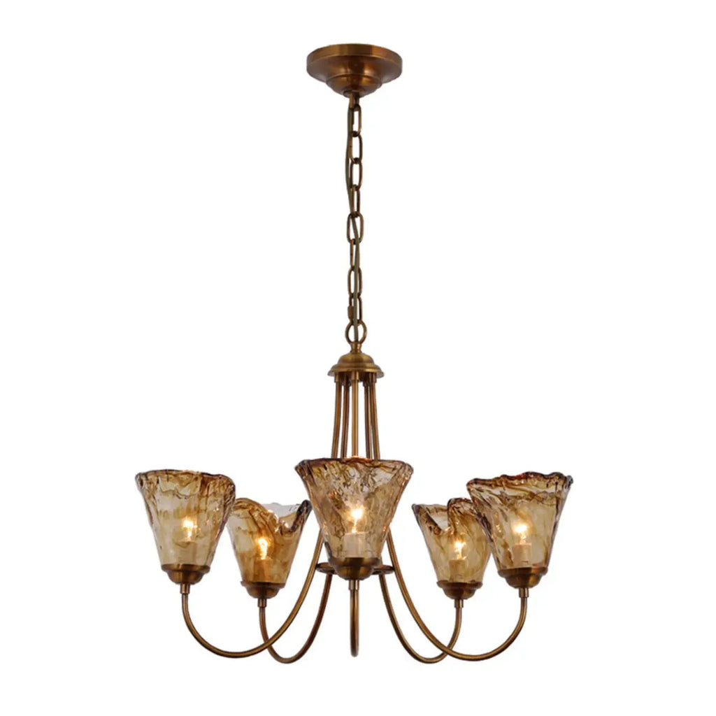 Lampadario moderno a 6 luci con fiori in vetro color ambra