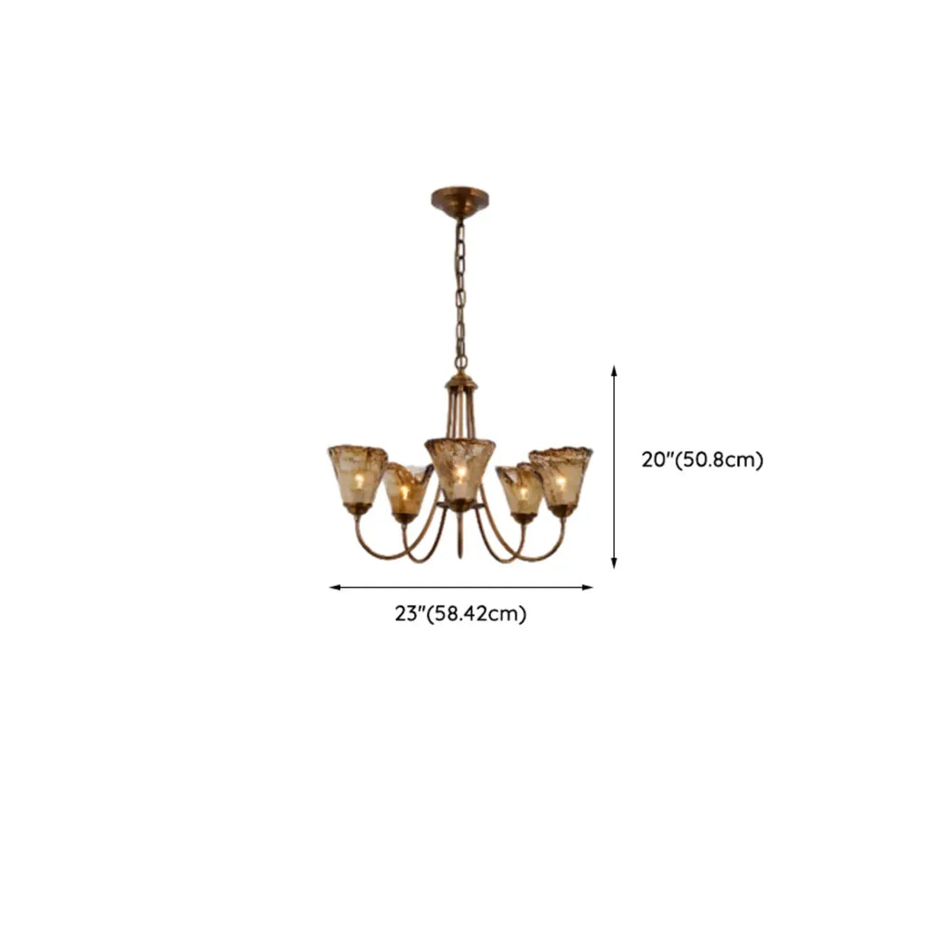 Lampadario moderno a 6 luci con fiori in vetro color ambra