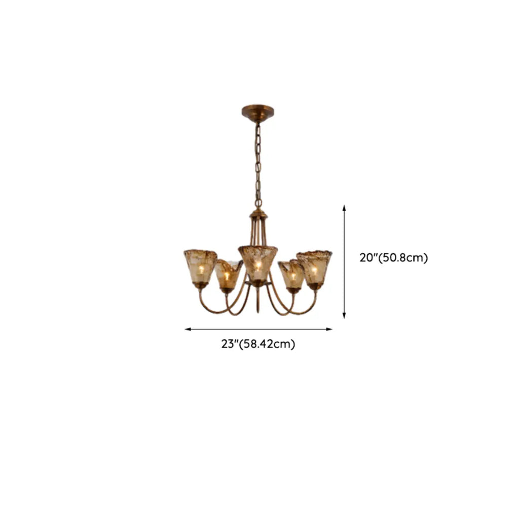 Lampadario moderno a 6 luci con fiori in vetro color ambra