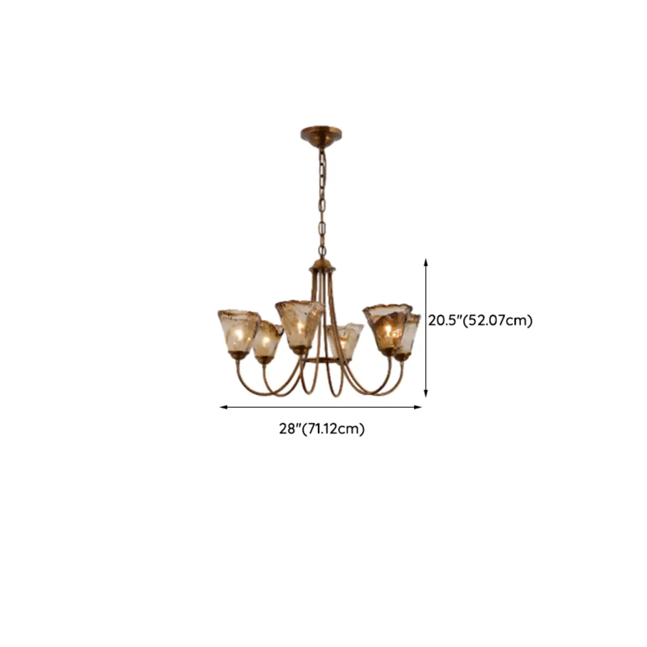 Lampadario moderno a 6 luci con fiori in vetro color ambra