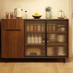 Buffet décontracté en bois brun avec portes vitrées