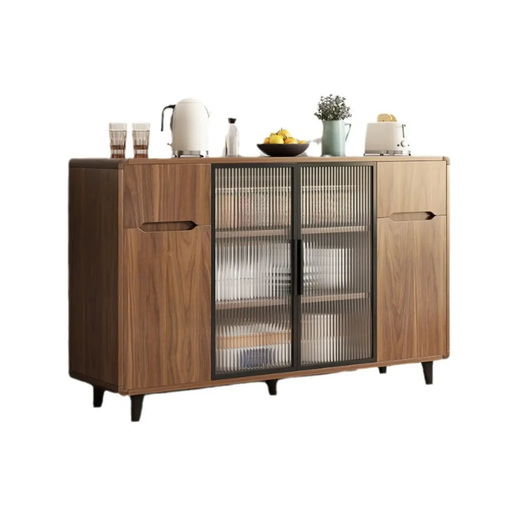 Buffet décontracté en bois brun avec portes vitrées