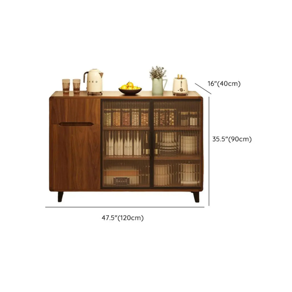 Buffet décontracté en bois brun avec portes vitrées