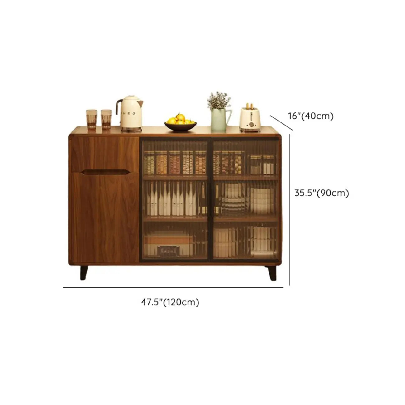 Buffet décontracté en bois brun avec portes vitrées