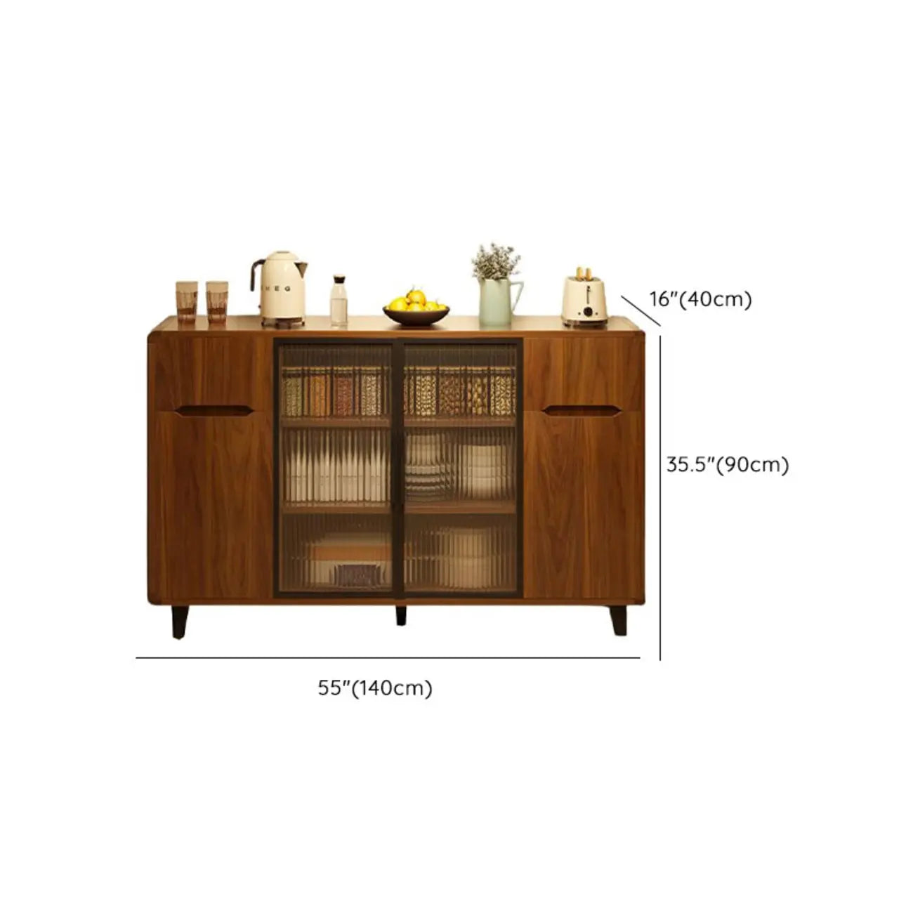 Buffet décontracté en bois brun avec portes vitrées